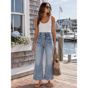 ZIMMERMANN Patch Pocket Crop Flare Jeans Sailor Nautical Denim Size 24
